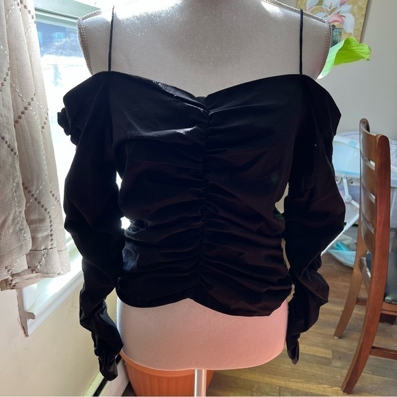 ZARA Fitted Draped Top Rouched Long Sleeve Black - Picture 11 of 15
